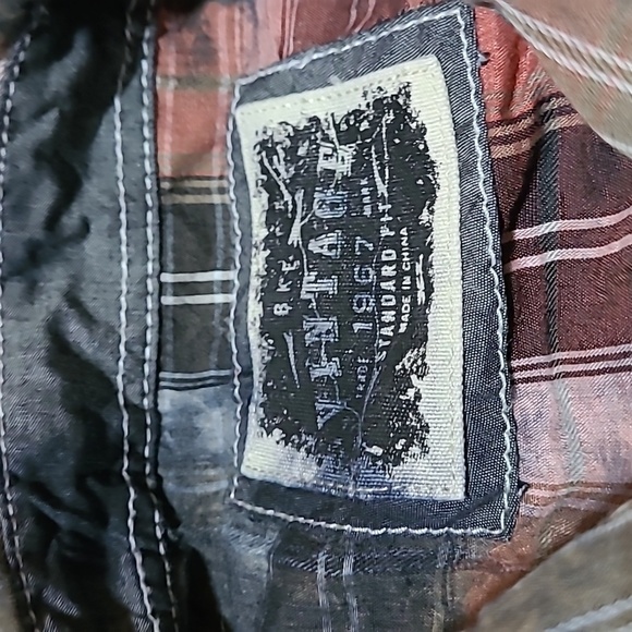 VINTAGE BKE 1967 STANDARD-FIT PLAID ACID-WASH SNAP-BUTTON LONG-SLEEVE SH… - Picture 2 of 10